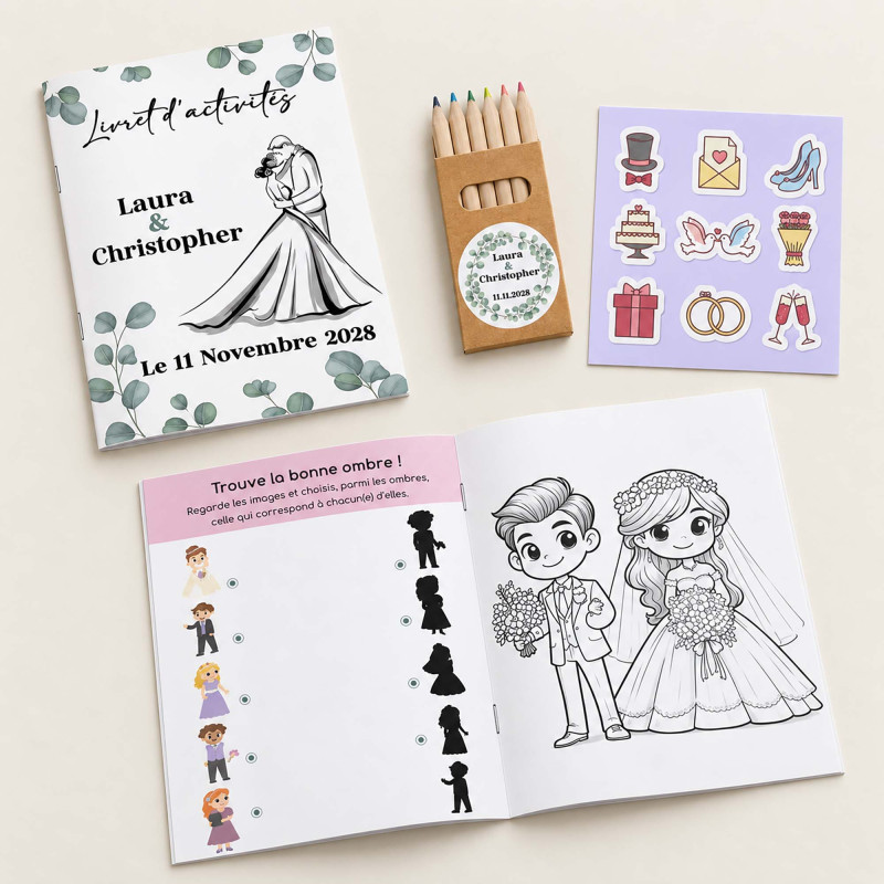Livret d’activités mariage personnalisé – Eucalyptus