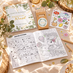 Livret jeux et coloriages Baptême – Collection Eucalyptus