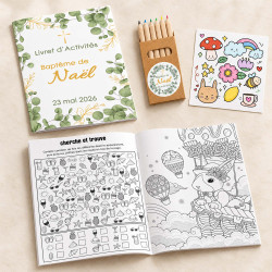 Livret jeux et coloriages Baptême – Collection Eucalyptus