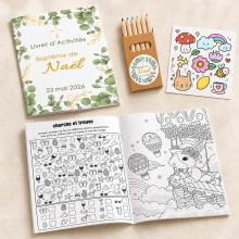 Livret jeux et coloriages Baptême – Collection Eucalyptus