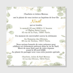 Faire-Part Baptême Eucalyptus