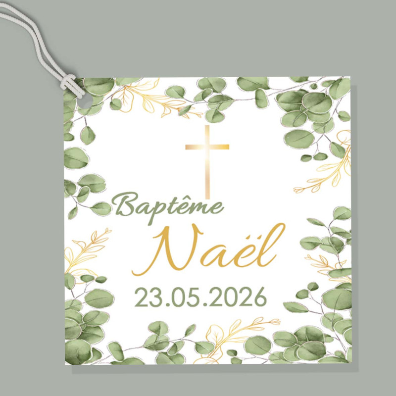 Étiquette et stickers Baptême Eucalyptus