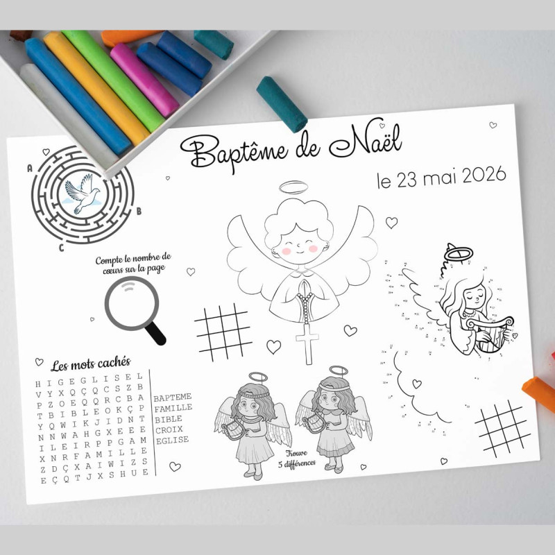 Feuille de coloriage personnalisée — Thème Petit Ange